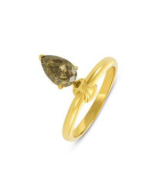 18K Yellow Gold Green Brown Diamond Pear Ring by ETHO MARIA