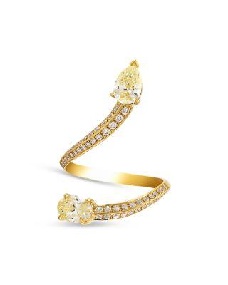 18K Yellow Gold White & Yellow Diamond Mixed Cut S Curve Ring by ETHO MARIA