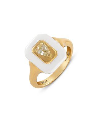 18K Yellow Gold Yellow Diamond Pear Solitaire & White Ceramic Frame Ring by ETHO MARIA