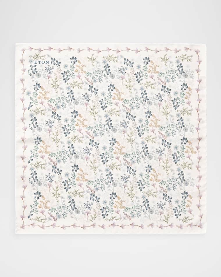 Men's Botanical Print Silk Pocket Square by ETON