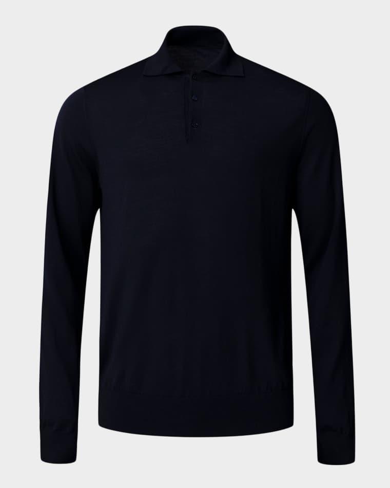 Men's Fine Knit Merino Wool Long-Sleeve Polo Shirt by ETON