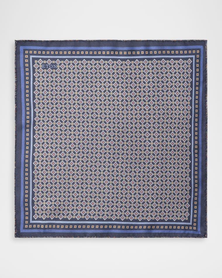 Men's Medallion Double-Print Silk Pocket Square by ETON