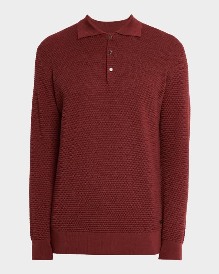 Men's Merino Wool Popcorn Stitch Polo Sweater by ETON