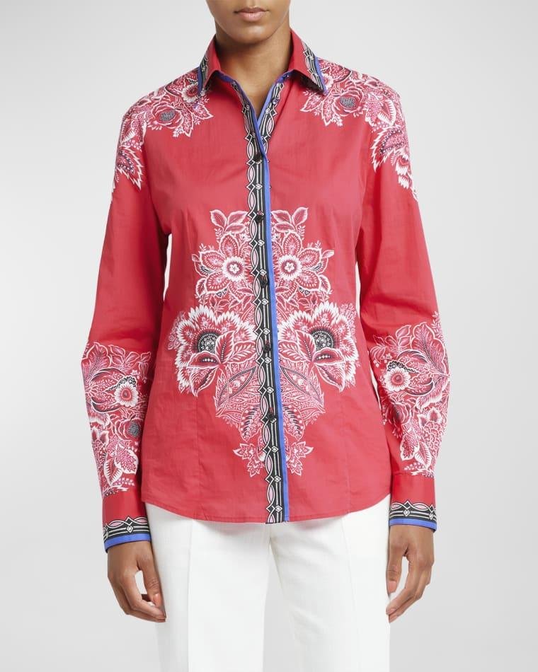 Bandana Border-Print Collared Cotton Shirt by ETRO