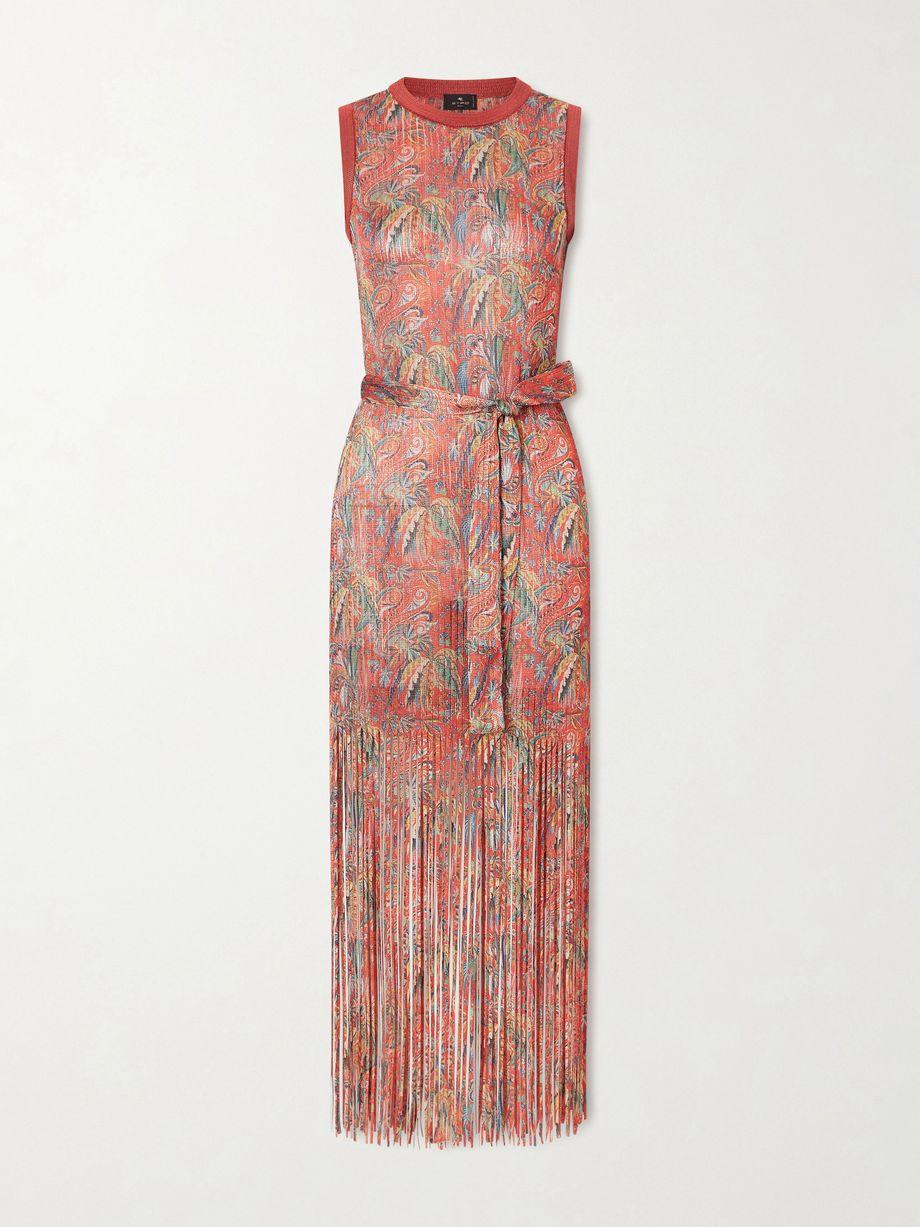 Belted fringed jacquard-knit midi dress by ETRO