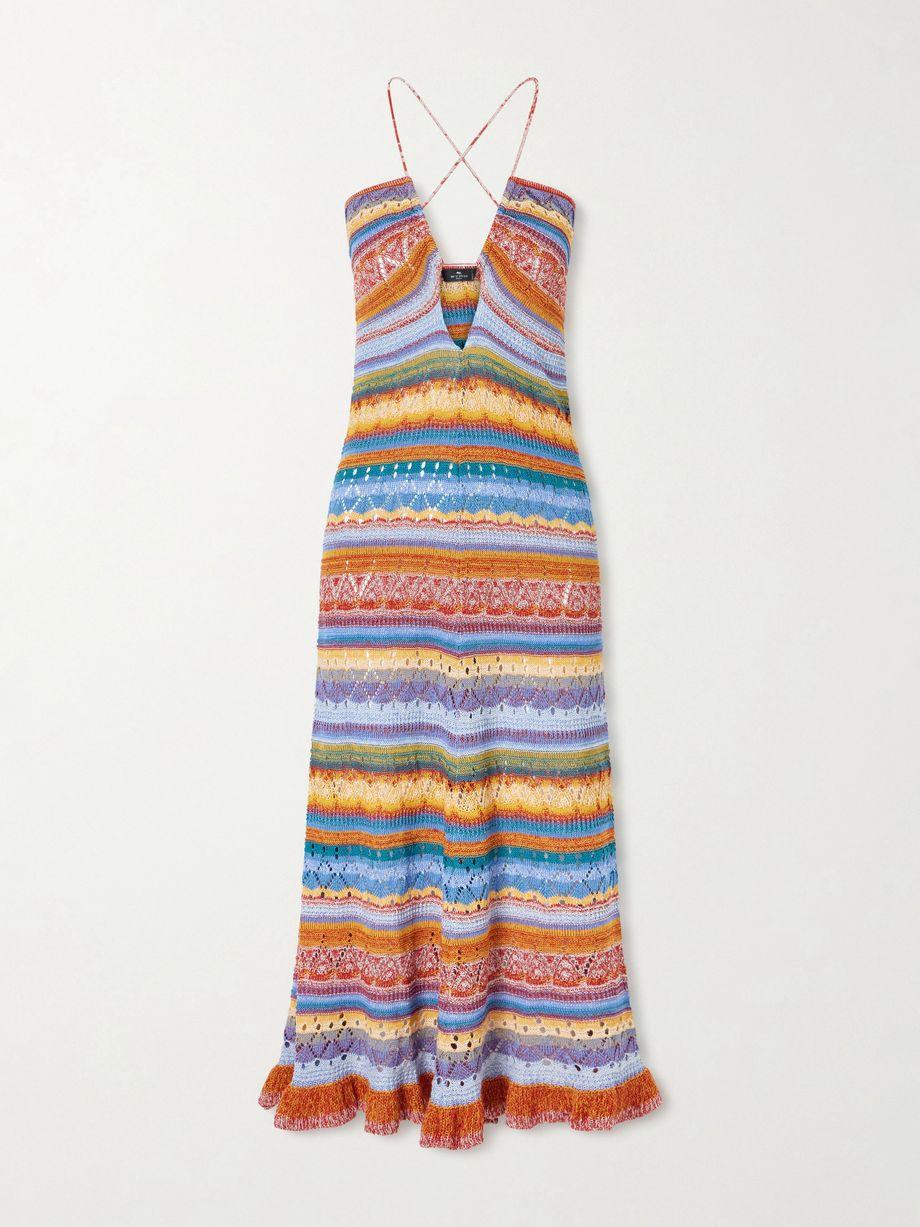 Crocheted striped cotton midi dress by ETRO