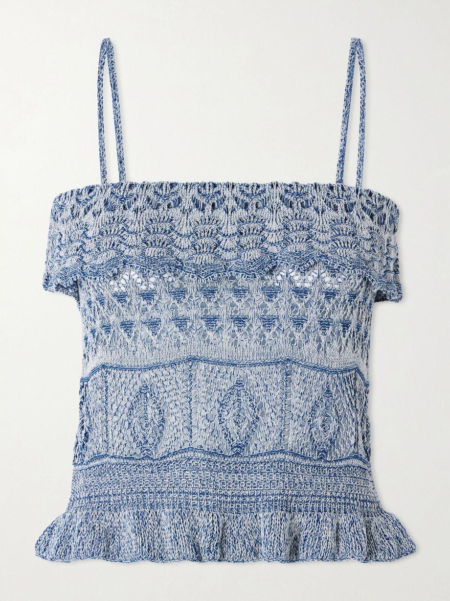 Cropped ruffled pointelle-knit cotton-blend top by ETRO