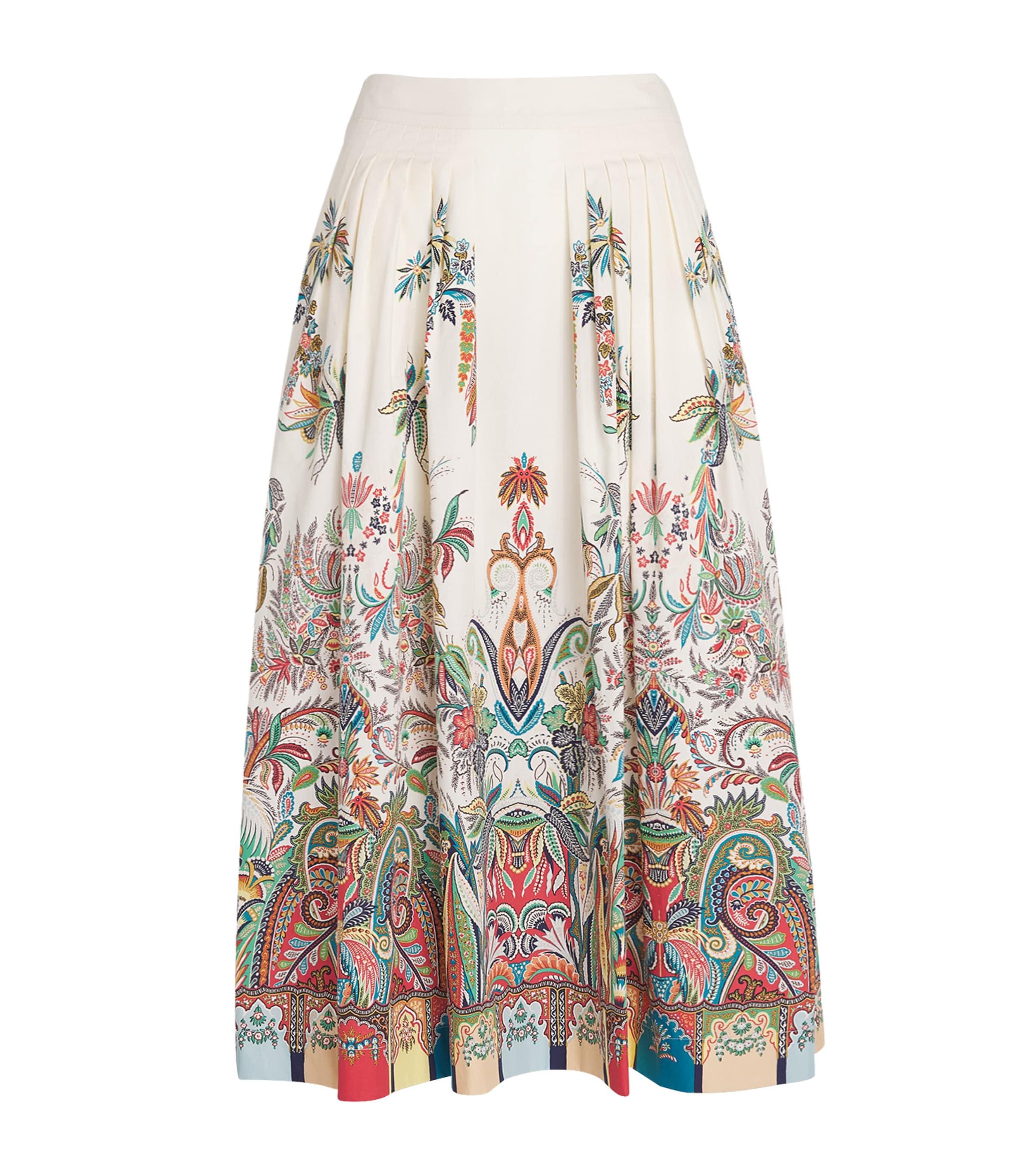Etro Cotton Paisley Pleated Midi Skirt by ETRO