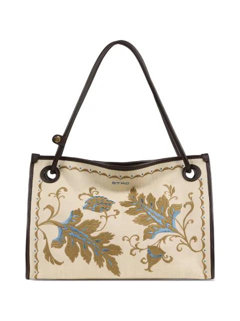 Eyes floral-embroidered leather-trimmed tote bag by ETRO