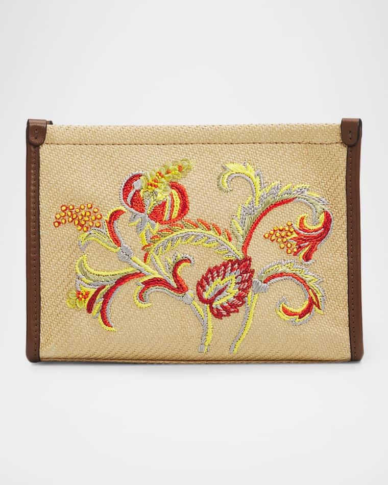 Floral Embroidered Raffia Crossbody Clutch by ETRO