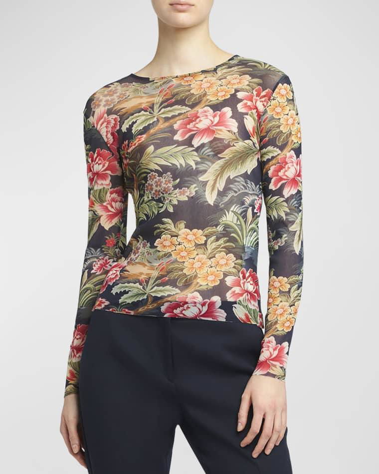 Floral Long-Sleeve Mesh Top by ETRO