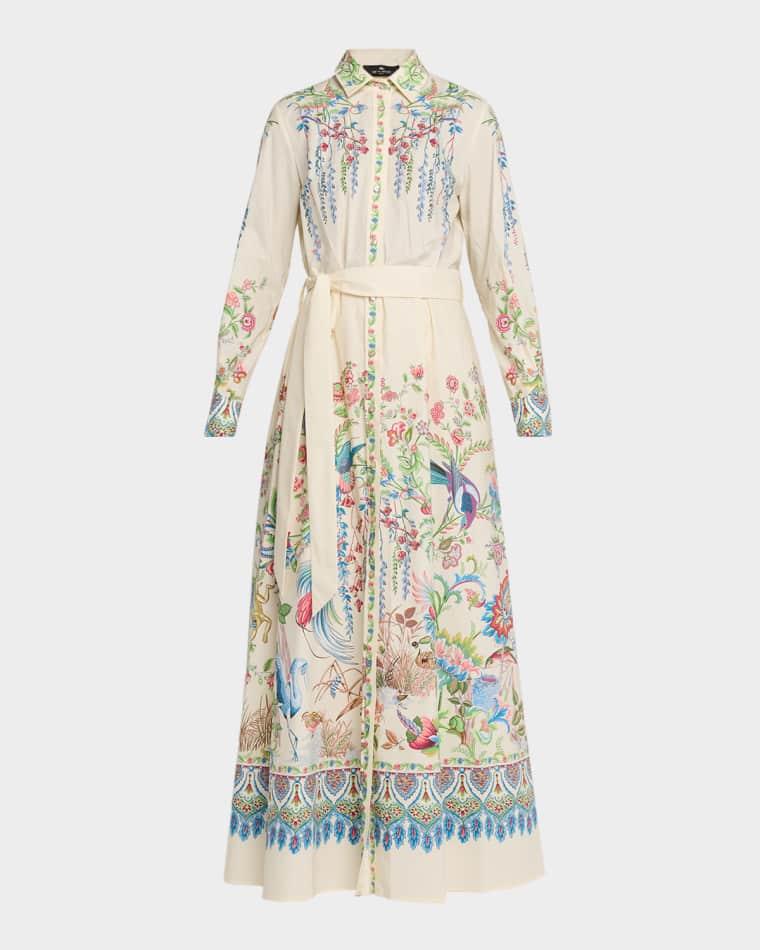 Floral-Print Cotton Belted Maxi Shirtdress by ETRO
