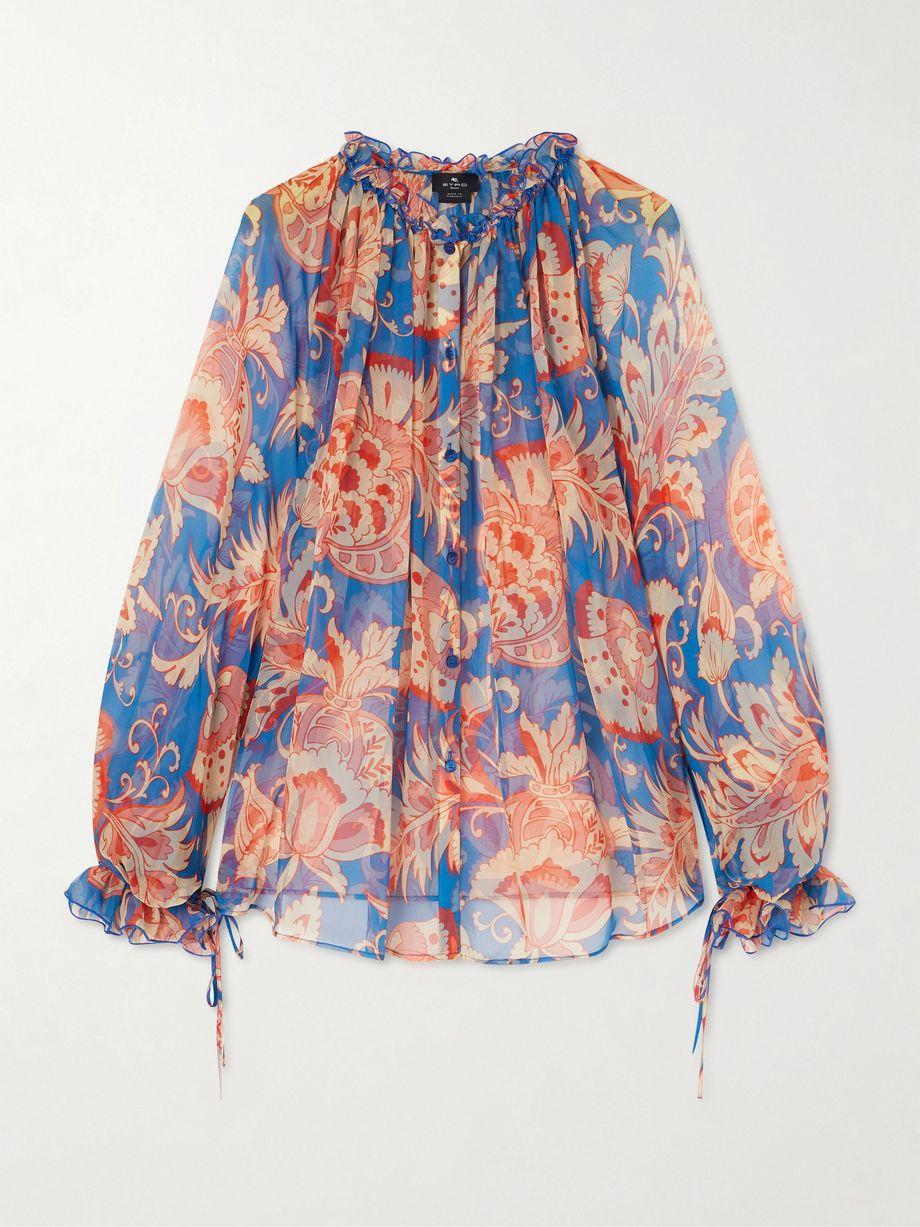Floral-print silk-chiffon peplum blouse by ETRO