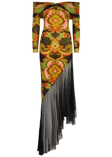 Floral print tulle asymmetric mesh maxi dress by ETRO