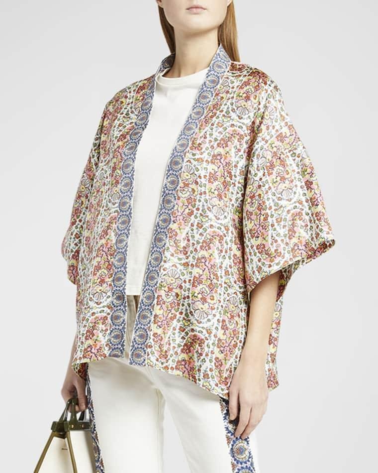 Kesa Floral Paisley-Print Open Silk Cardigan Jacket by ETRO