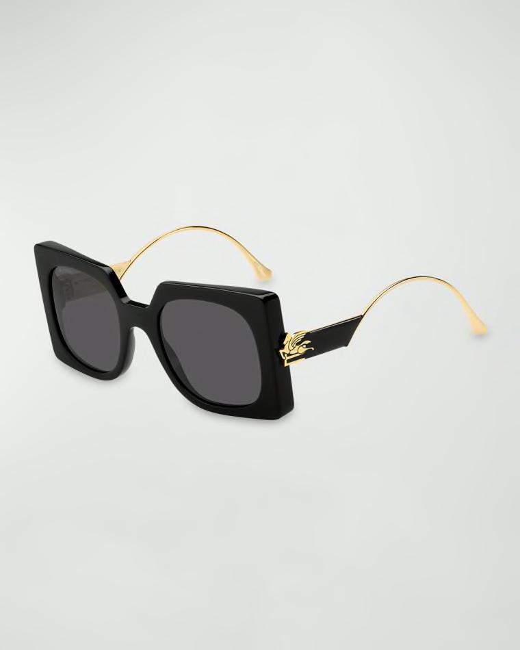 Logo Mixed-Media Square Sunglasses by ETRO