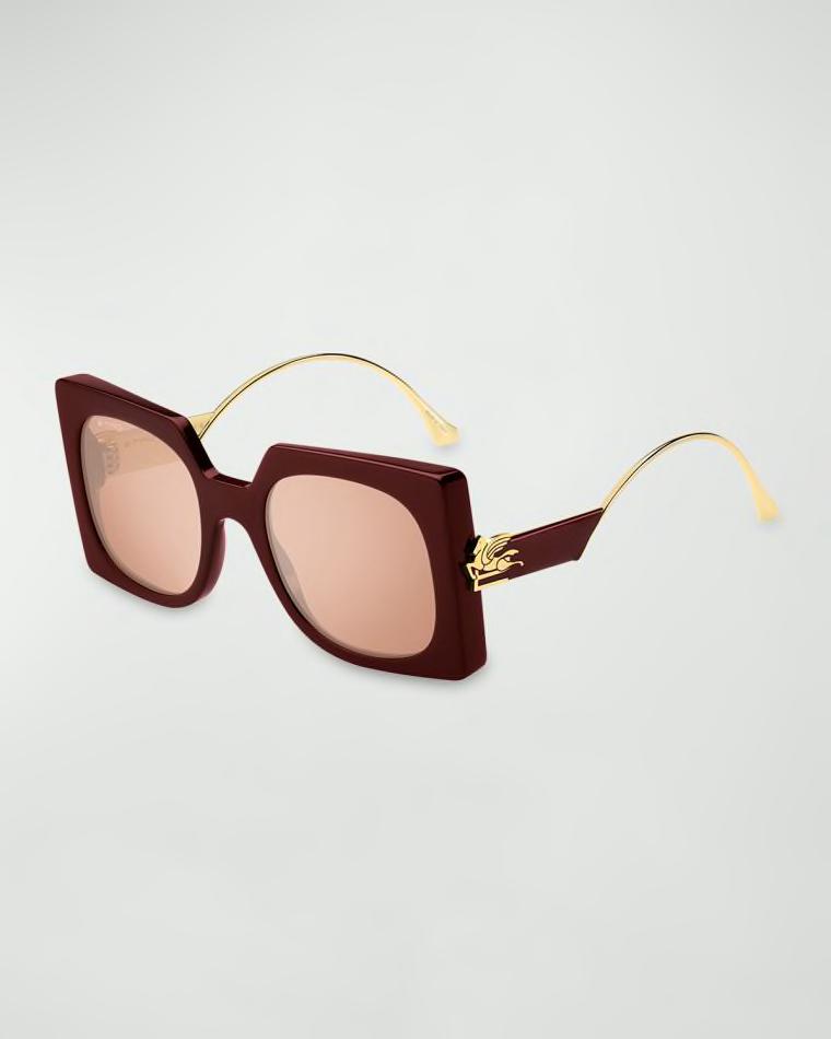 Logo Mixed-Media Square Sunglasses by ETRO
