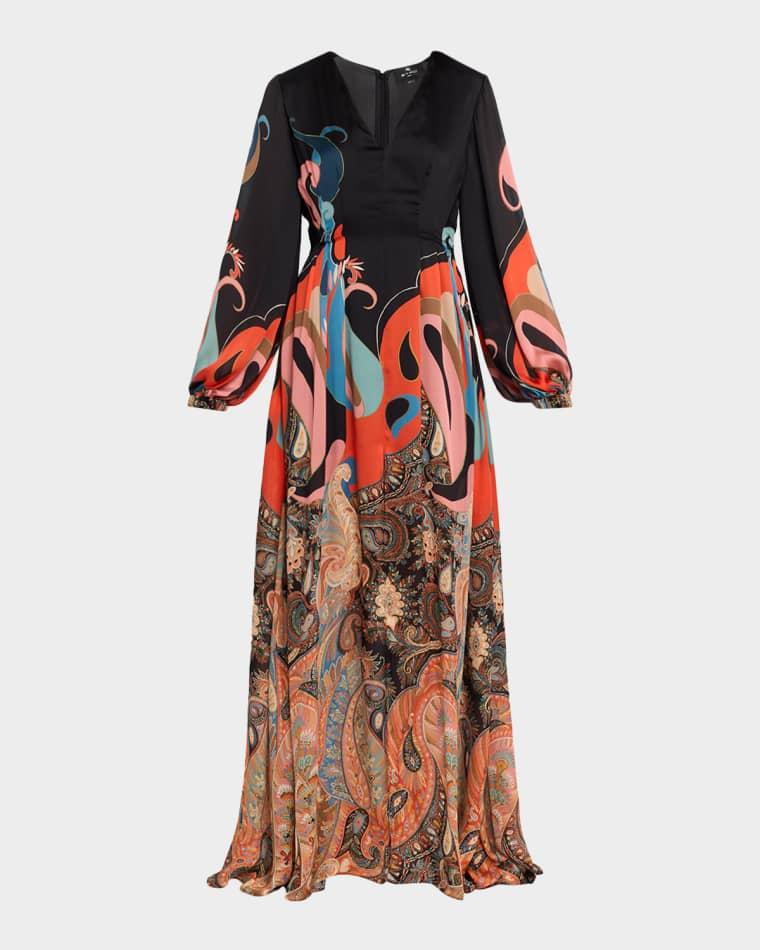 Lotus Paisley-Print Long-Sleeve A-Line Gown by ETRO