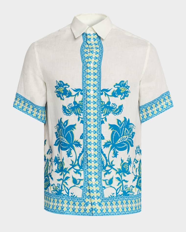 Men's Floral-Print Linen Short-Sleeve Button-Down Shirt by ETRO