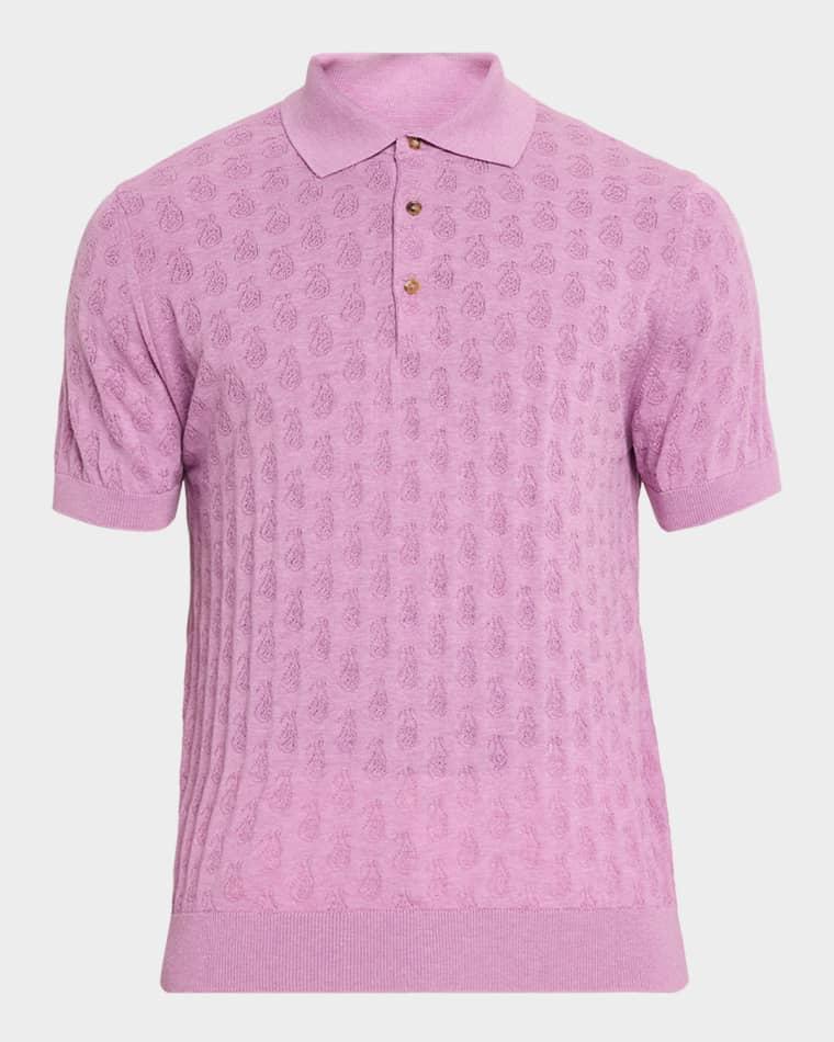 Men's Micro Paisley Cotton Knit Polo Shirt by ETRO