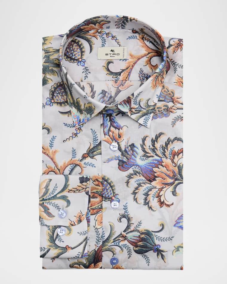 Men's Printed Cotton Sateen Button-Front Shirt by ETRO