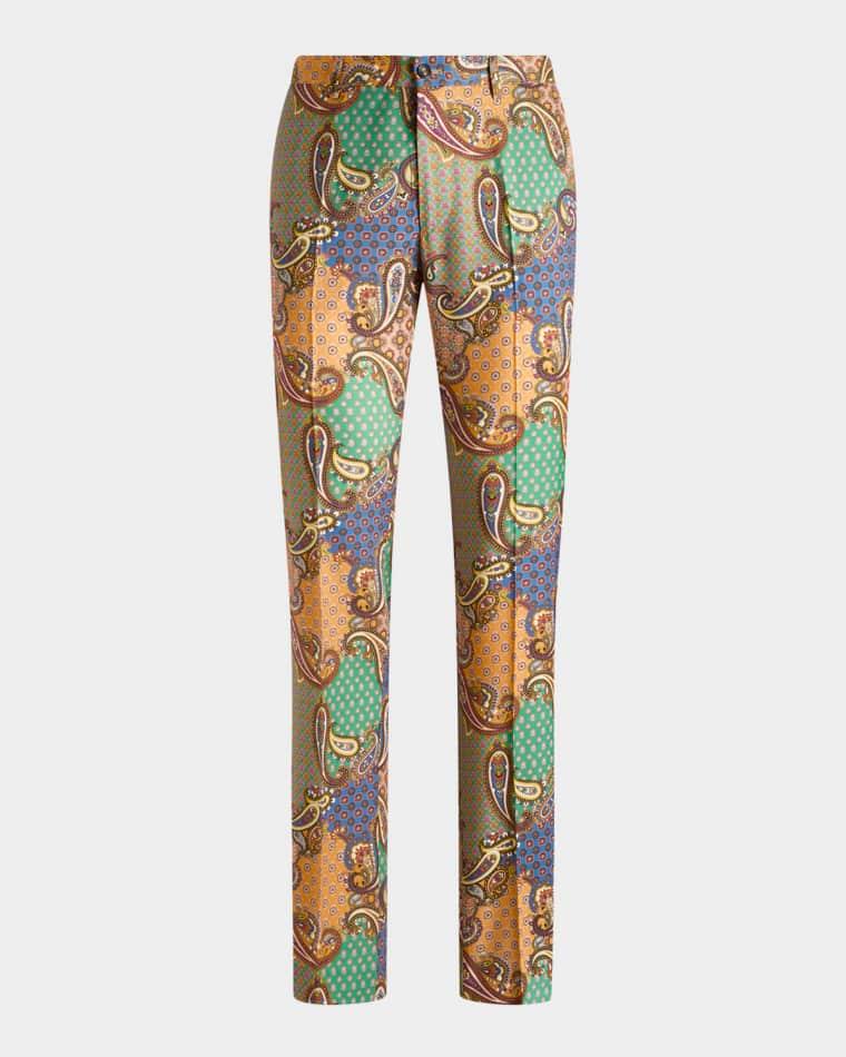 Men's Wool Patchwork Flat-Front Trousers by ETRO