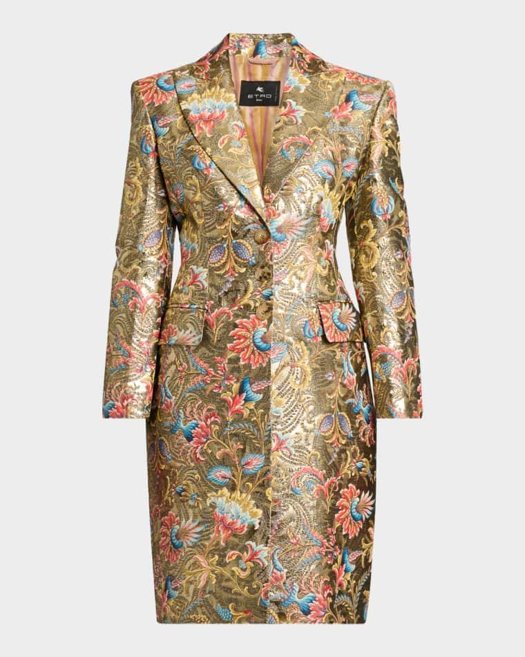 Metallic Lotus Jacquard Knee-Length Coat by ETRO