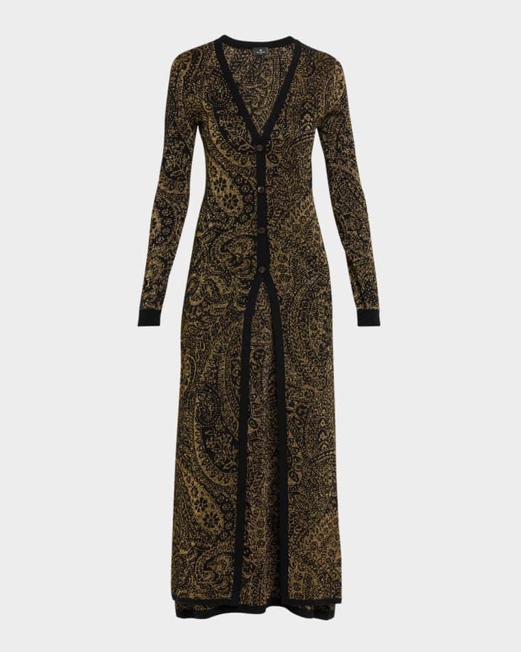 Metallic Paisley Knit V-Neck Long Cardigan by ETRO