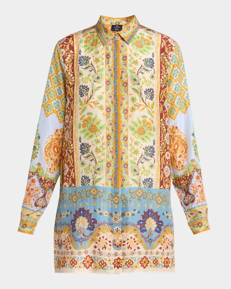 Multicolor Paisley Silk Button-Front Shirt by ETRO