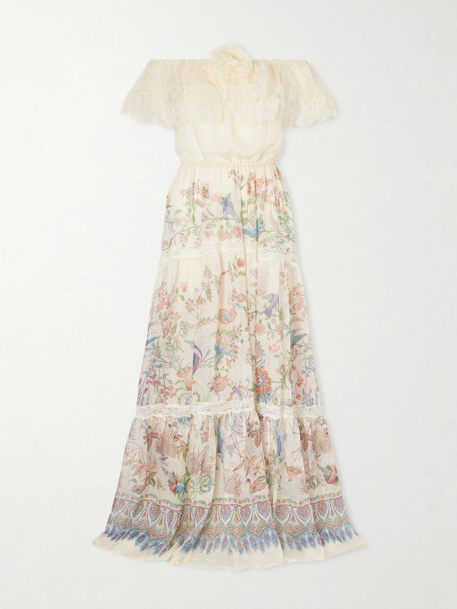 Off-the-shoulder lace-trimmed floral-print silk-chiffon maxi dress by ETRO