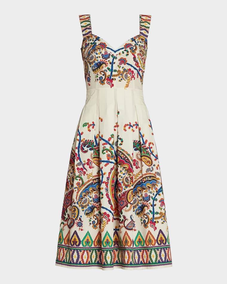 Paisley Floral-Print Sleeveless Pleated Midi Dress by ETRO