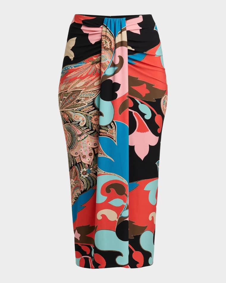 Paisley-Print Draped Jersey Midi Skirt by ETRO