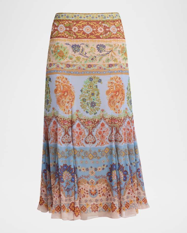 Paisley-Print Georgette Godet Midi Skirt by ETRO