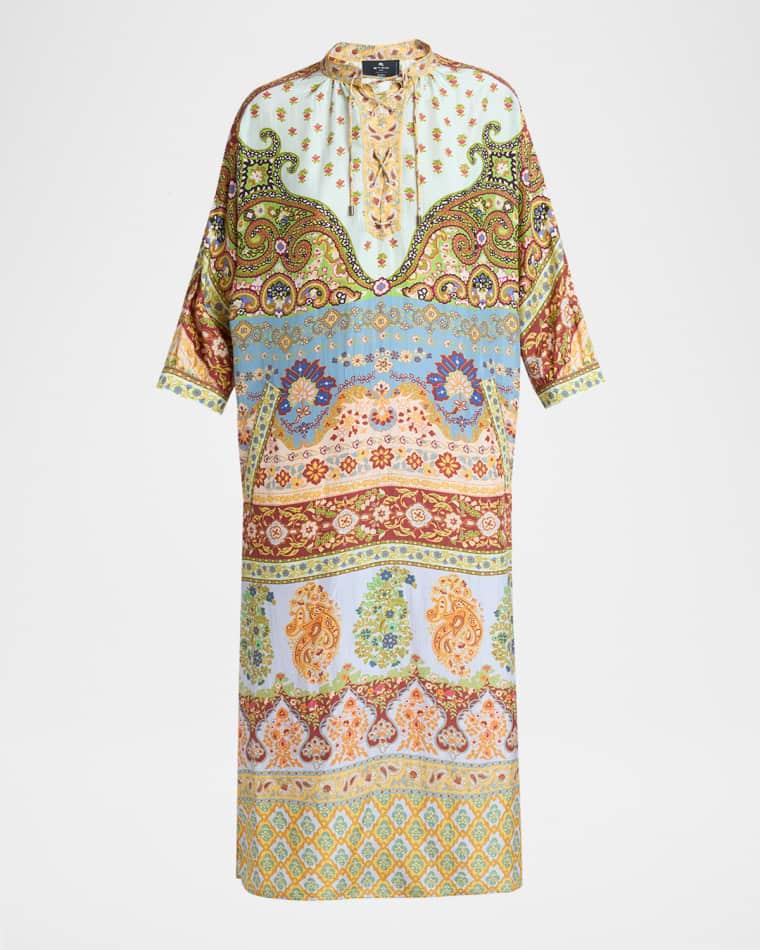 Paisley-Print Silk Lace-Up Midi Dress by ETRO