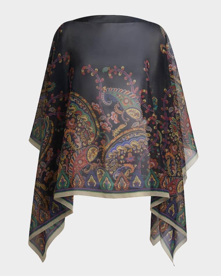 Paisley Sheer Silk Handkerchief Poncho Top by ETRO