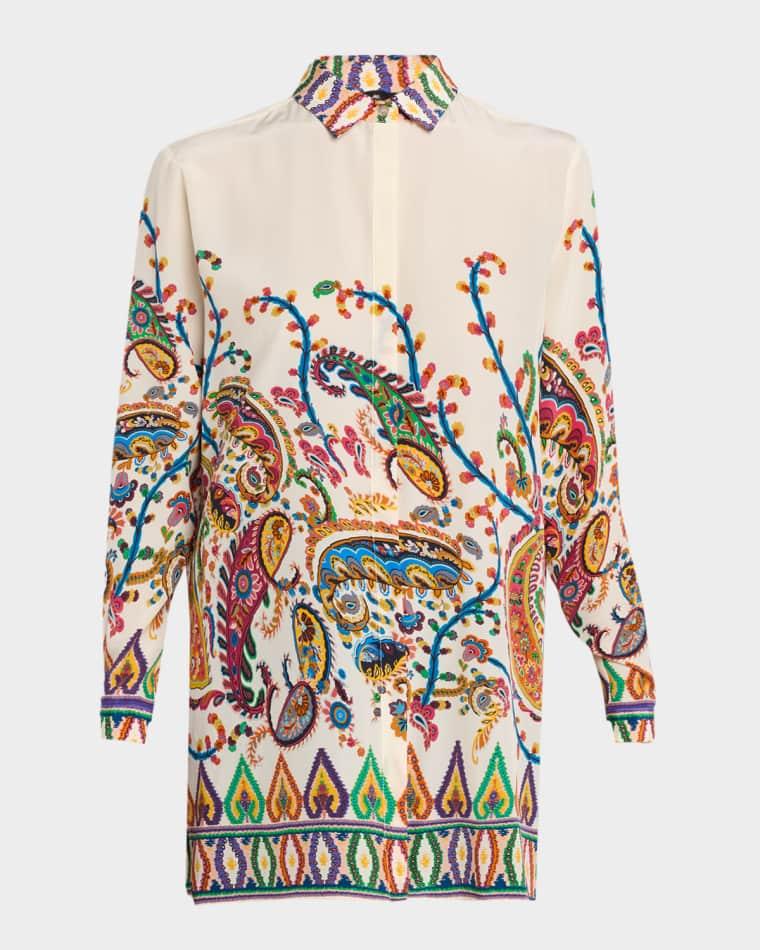 Paisley Silk Button-Down Tunic Blouse by ETRO