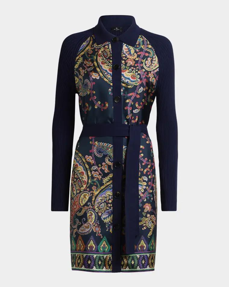 Paisley Silk Inset Belted Long Cardigan by ETRO