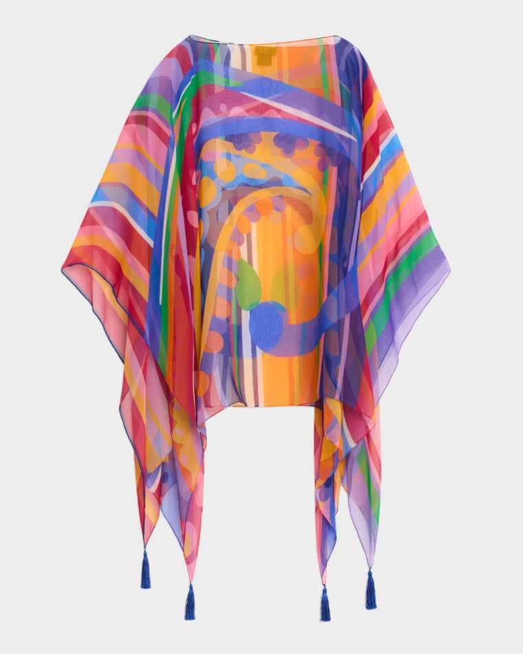 Paisley Striped Silk Chiffon Poncho Top by ETRO