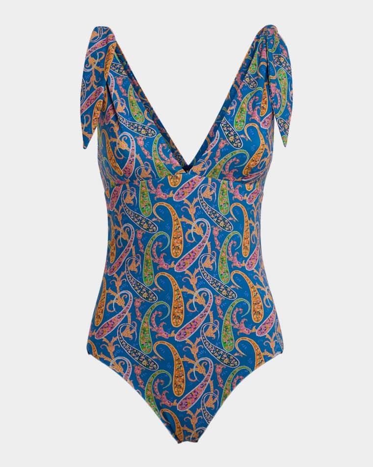 Paisley Tie-Shoulder One-Piece Swimsuit by ETRO