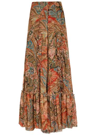 Paisley ruffled silk maxi skirt by ETRO