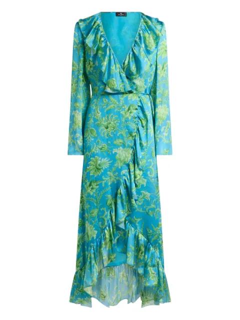 Peau D'Ange silk long wrap dress with floral motif by ETRO