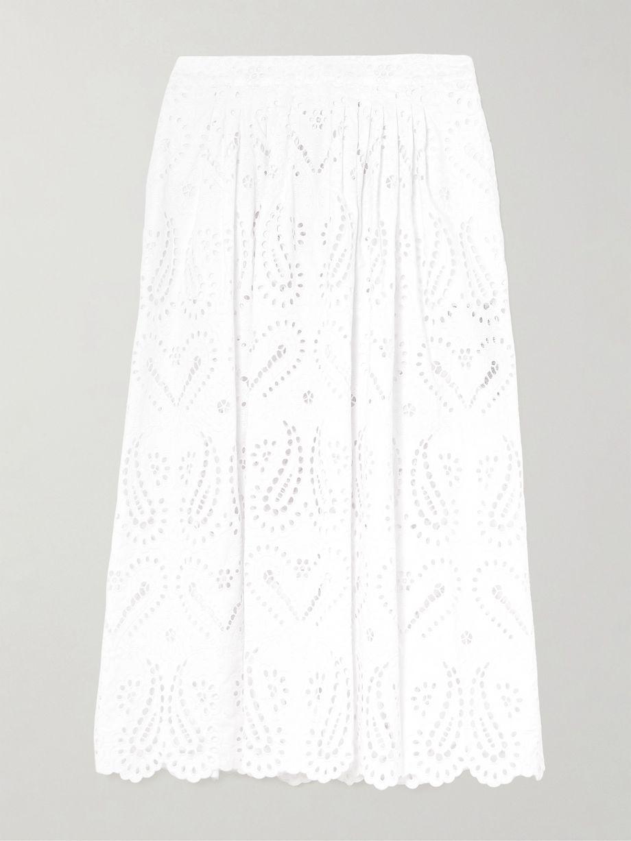 Pleated scalloped broderie anglaise cotton-blend poplin midi skirt by ETRO