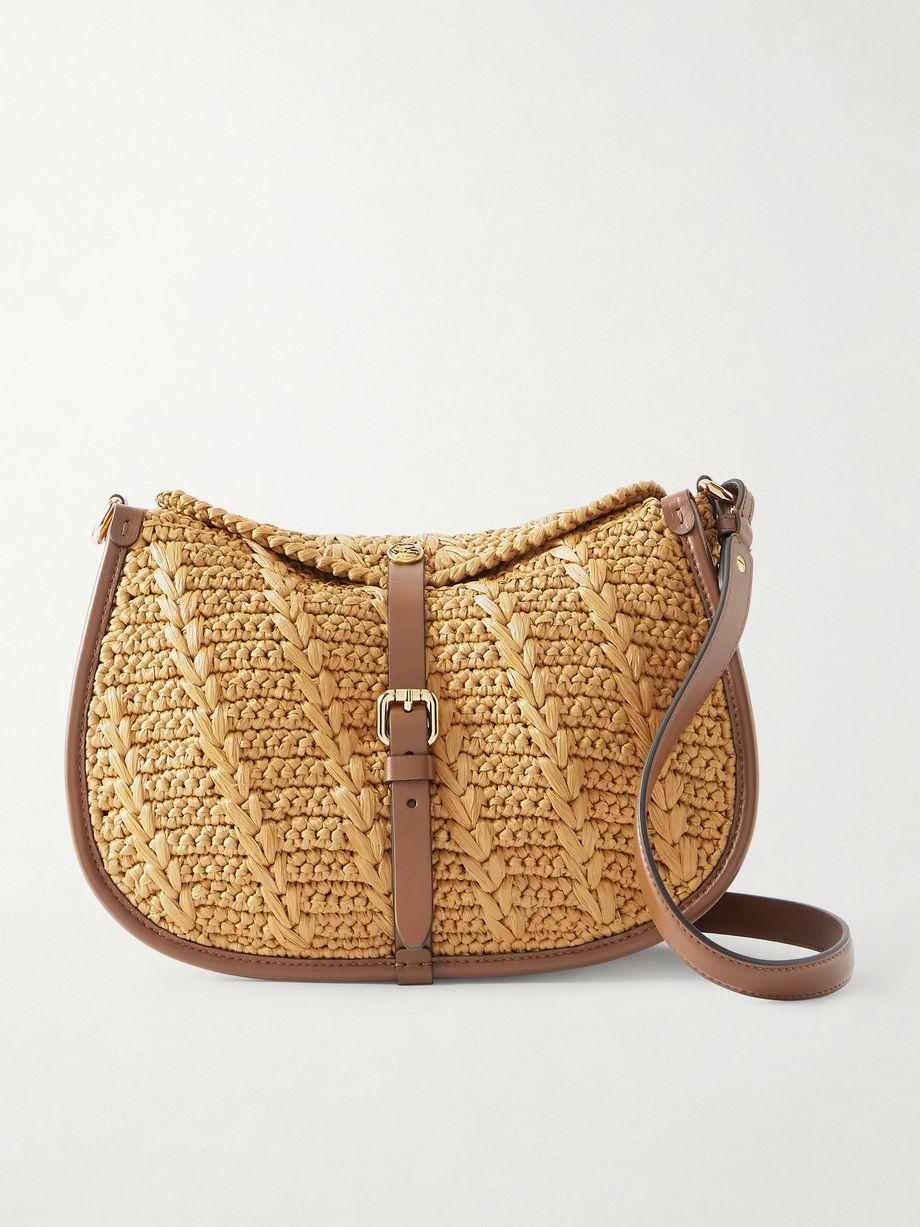 Pony medium leather-trimmed raffia shoulder bag by ETRO