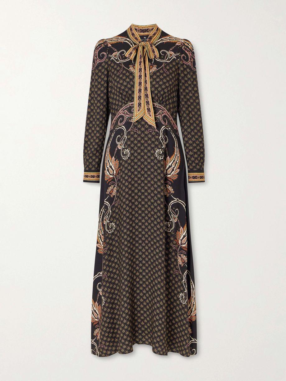 Pussy-bow printed satin midi dress by ETRO