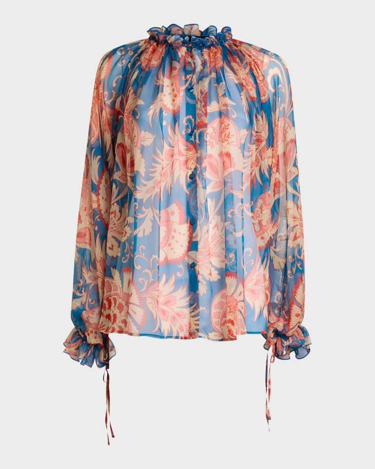 Ruffled Button-Front Silk Blouse by ETRO