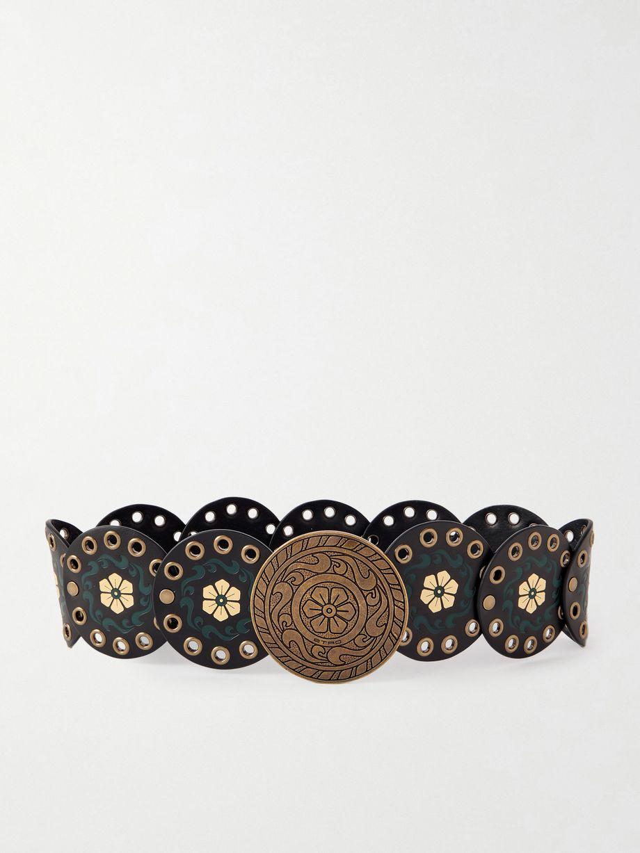 Studded eyelet-embellished debossed leather belt by ETRO
