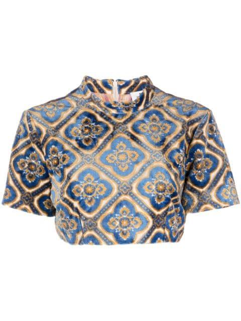 abstract-print velvet crop top by ETRO