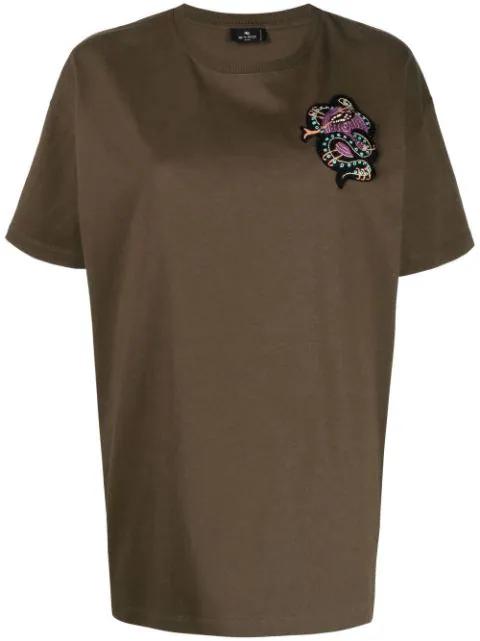 beaded motif-patch oversized T-shirt by ETRO
