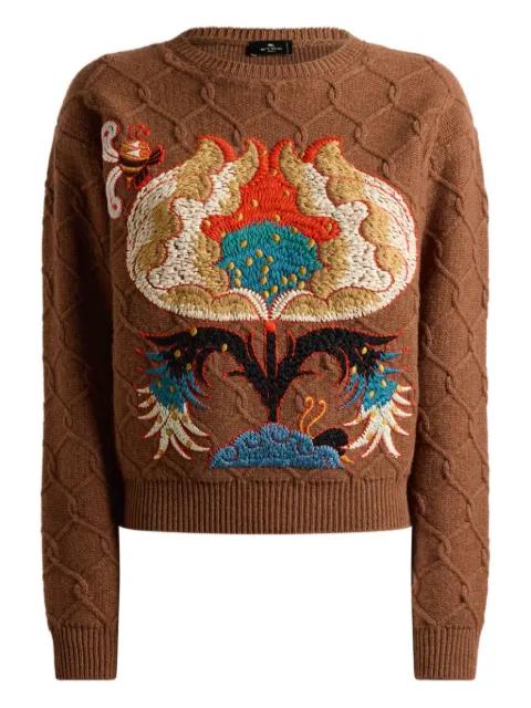 cable-knit floral-embroidered sweater by ETRO