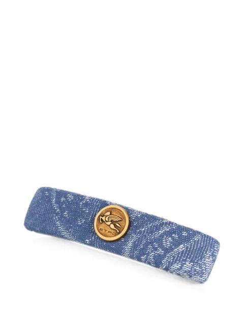 cotton and linen jacquard denim hair clip with leafy motif by ETRO